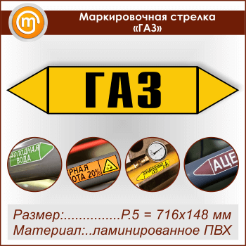 Маркировочная стрелка «ГАЗ» (P.5 = 716х148 мм, самоклеящаяся плёнка с ламинированием)